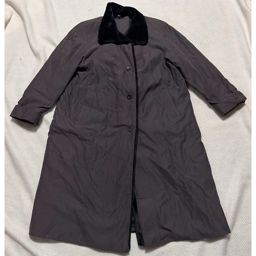 Bexleys Traditional Style Long Coat Faux Fur Collar Gray Size 20